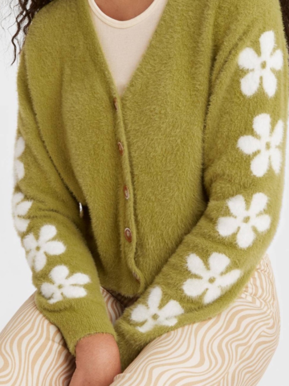 Levi's Audrey Cozy Cardigan - Olive Green Fuzzy Button-Up Cardigan - Picture 2 of 2